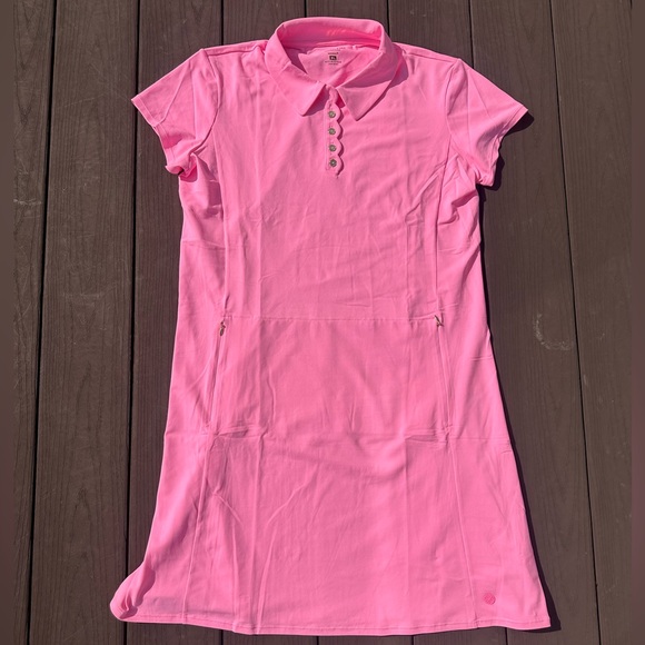 🆕 Lilly Pulitzer Frida Scallop Polo Dress UPF 50+ Rousseau Pink With Shorts - Picture 4 of 10